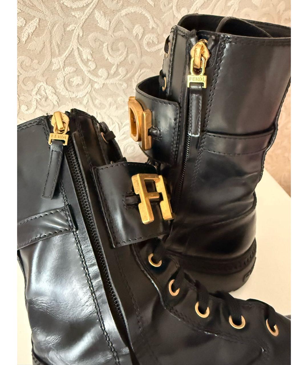 FENDI Черные кожаные ботинки, фото 6