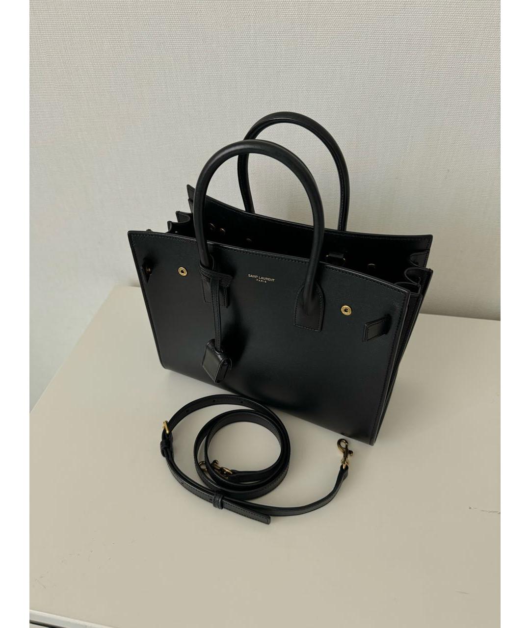 SAINT LAURENT Черная кожаная сумка с короткими ручками, фото 5