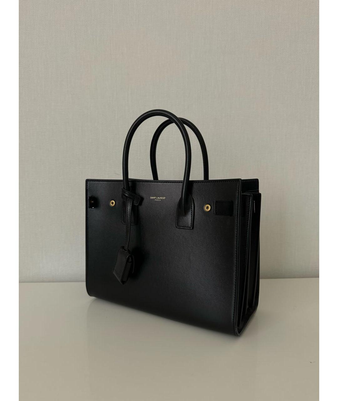 SAINT LAURENT Черная кожаная сумка с короткими ручками, фото 2