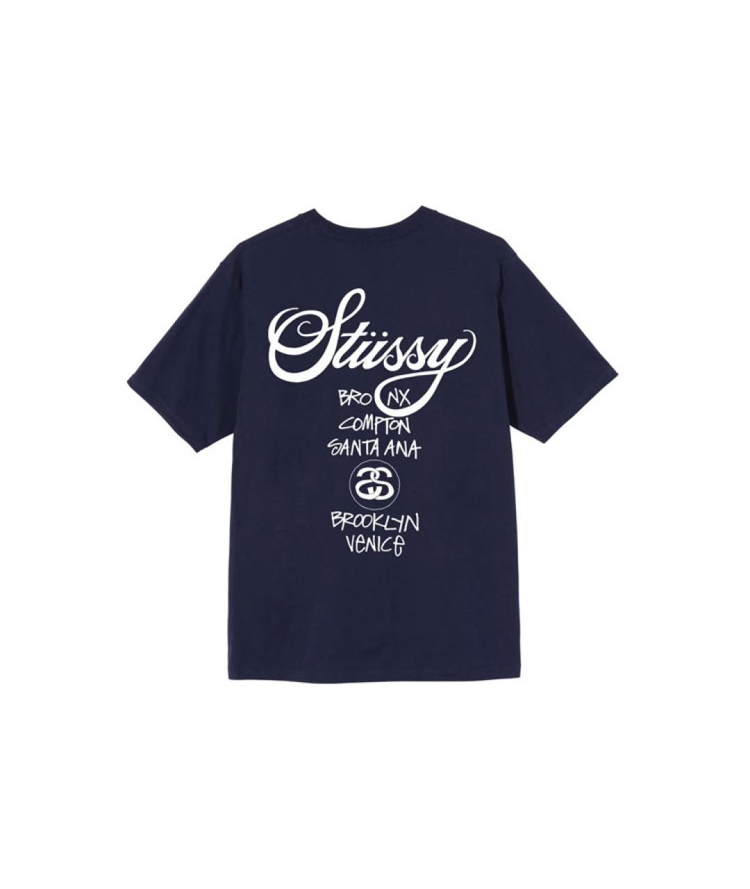 STUSSY Темно-синяя хлопковая футболка, фото 2