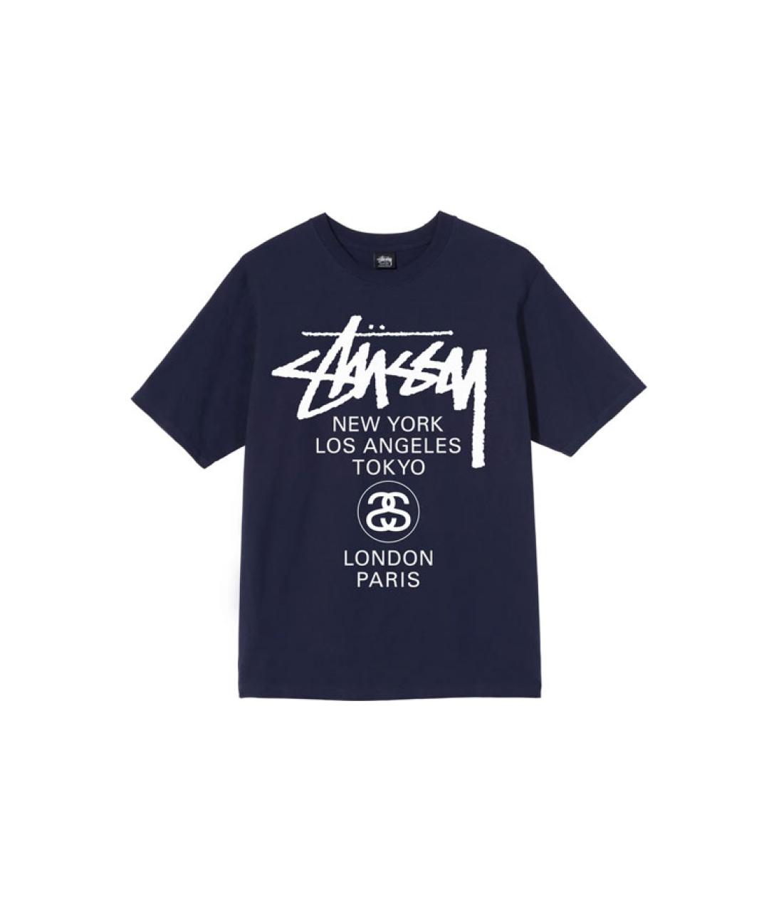 STUSSY Темно-синяя хлопковая футболка, фото 1