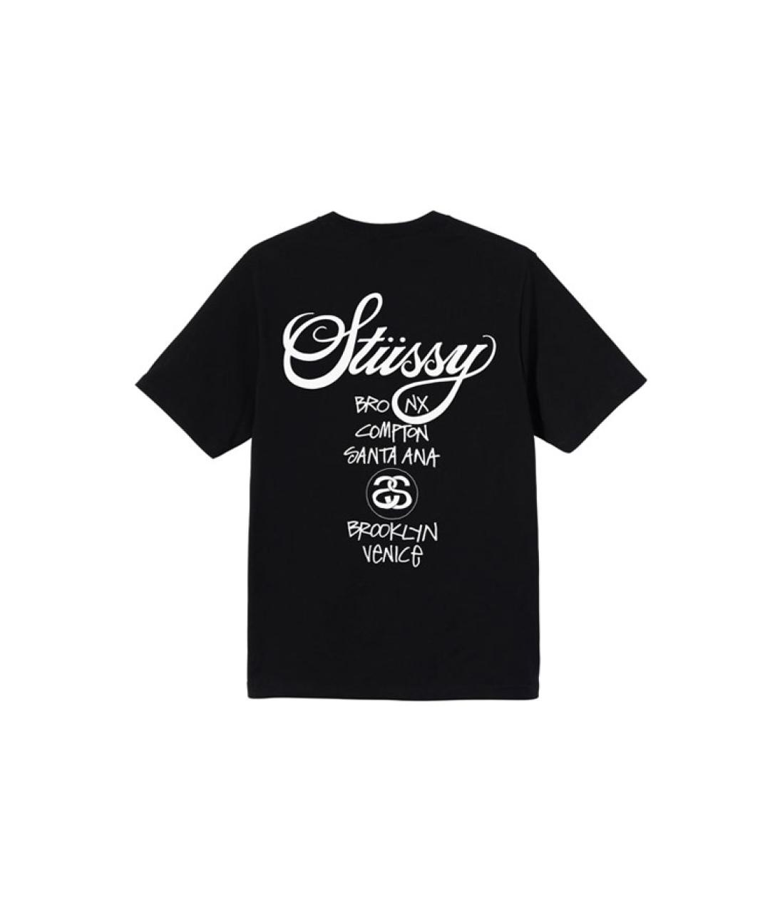 STUSSY Черная хлопковая футболка, фото 2