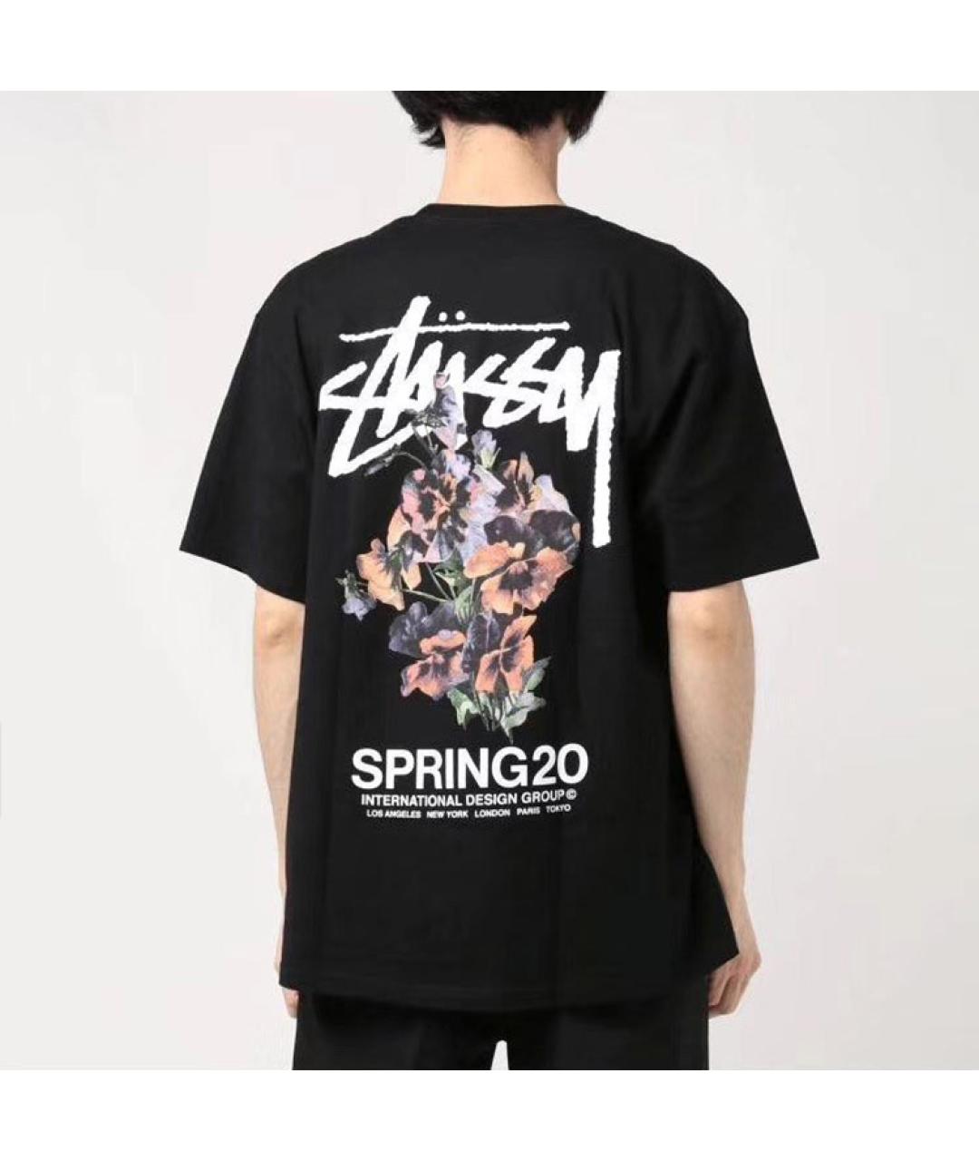 STUSSY Черная хлопковая футболка, фото 3