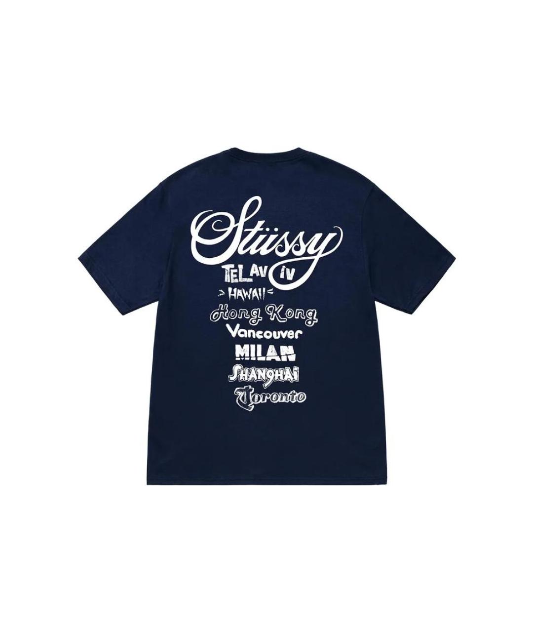 STUSSY Темно-синяя хлопковая футболка, фото 2