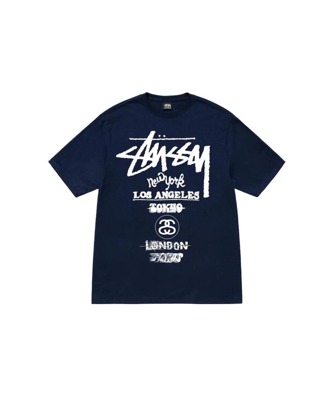 STUSSY Темно-синяя хлопковая футболка, фото 1