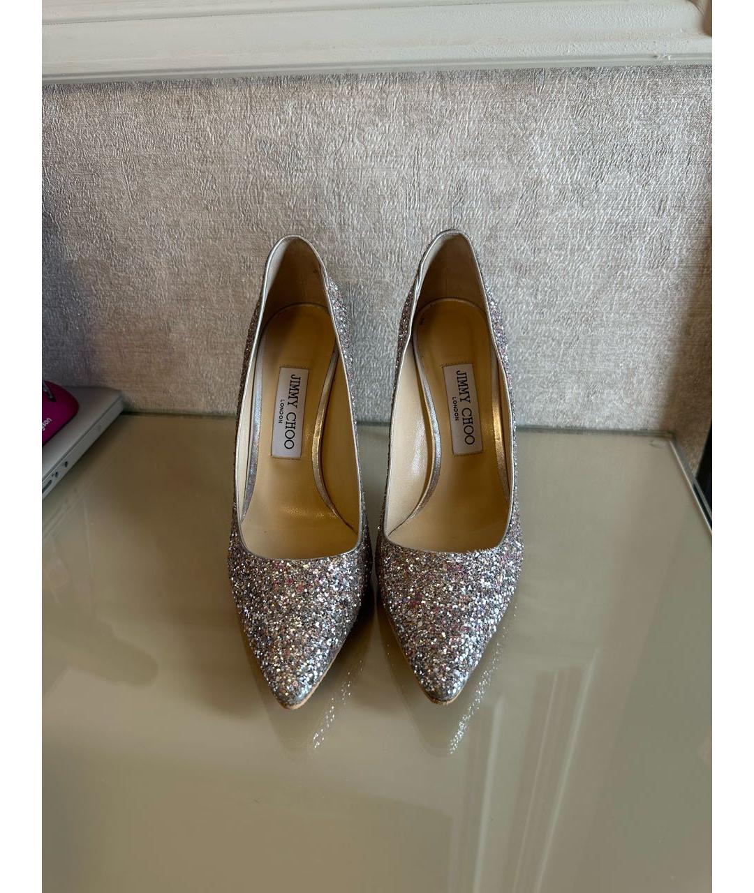JIMMY CHOO Серебряные кожаные туфли, фото 2