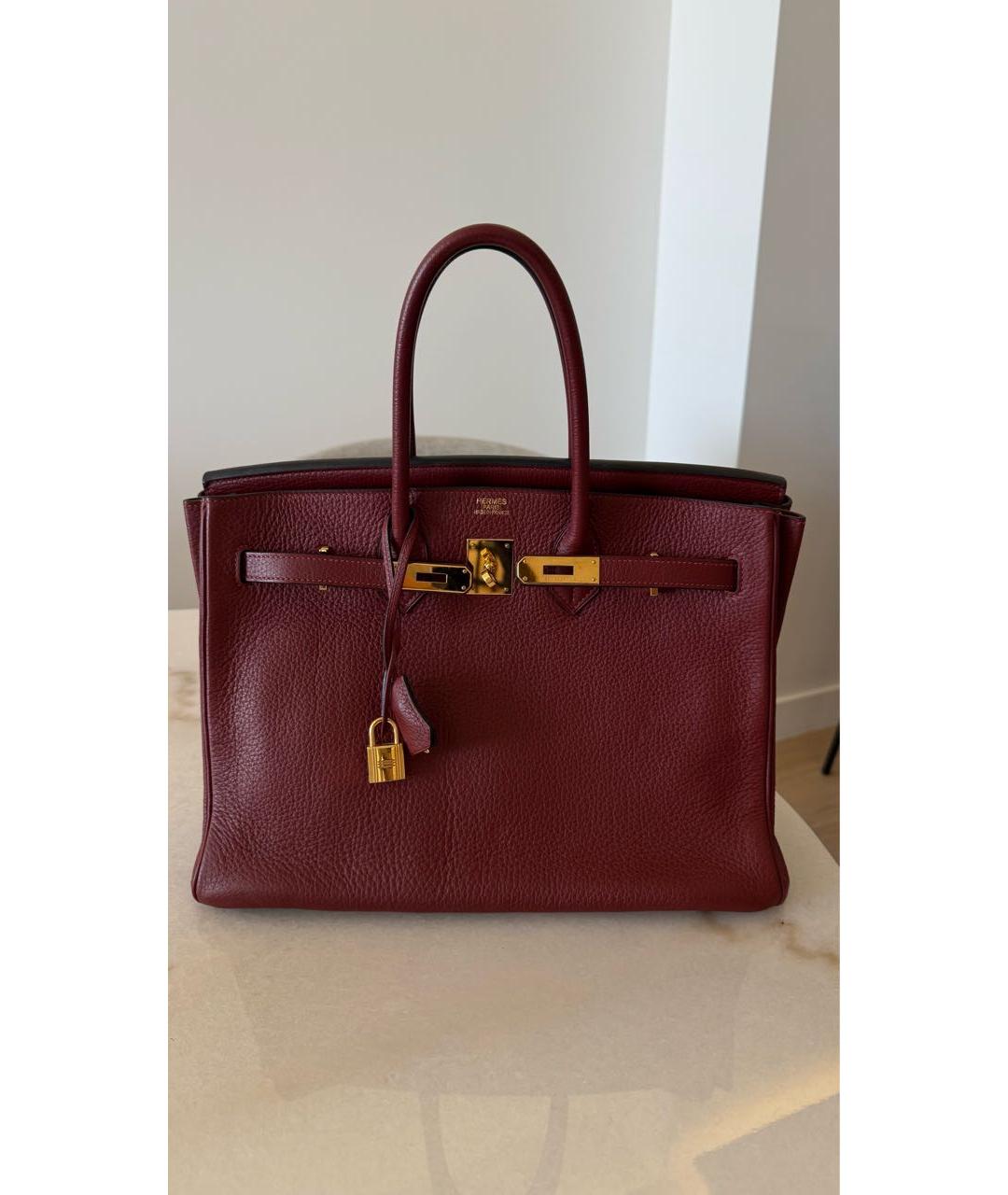 HERMES Бордовая кожаная сумка тоут, фото 5