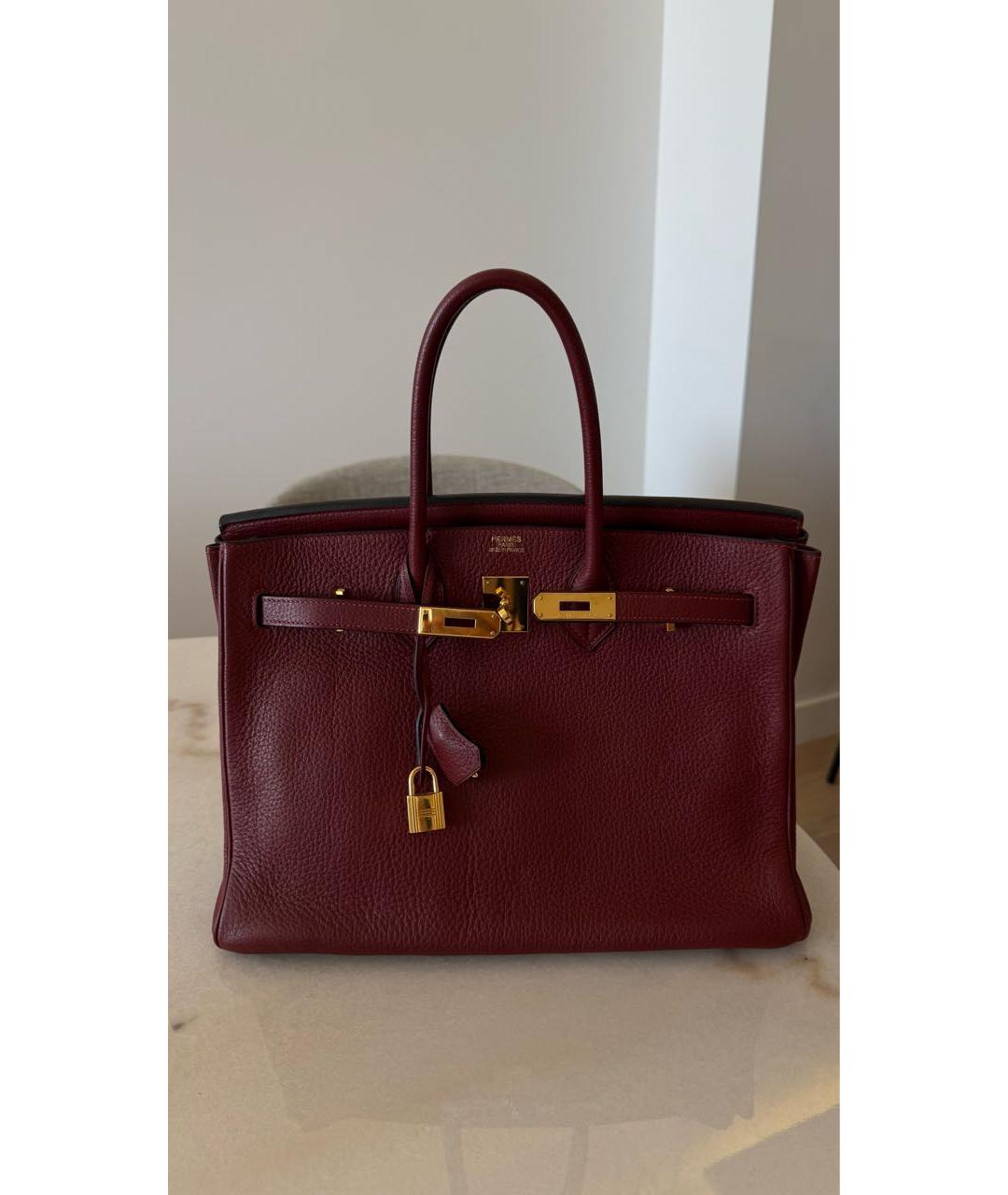 HERMES Бордовая кожаная сумка тоут, фото 3