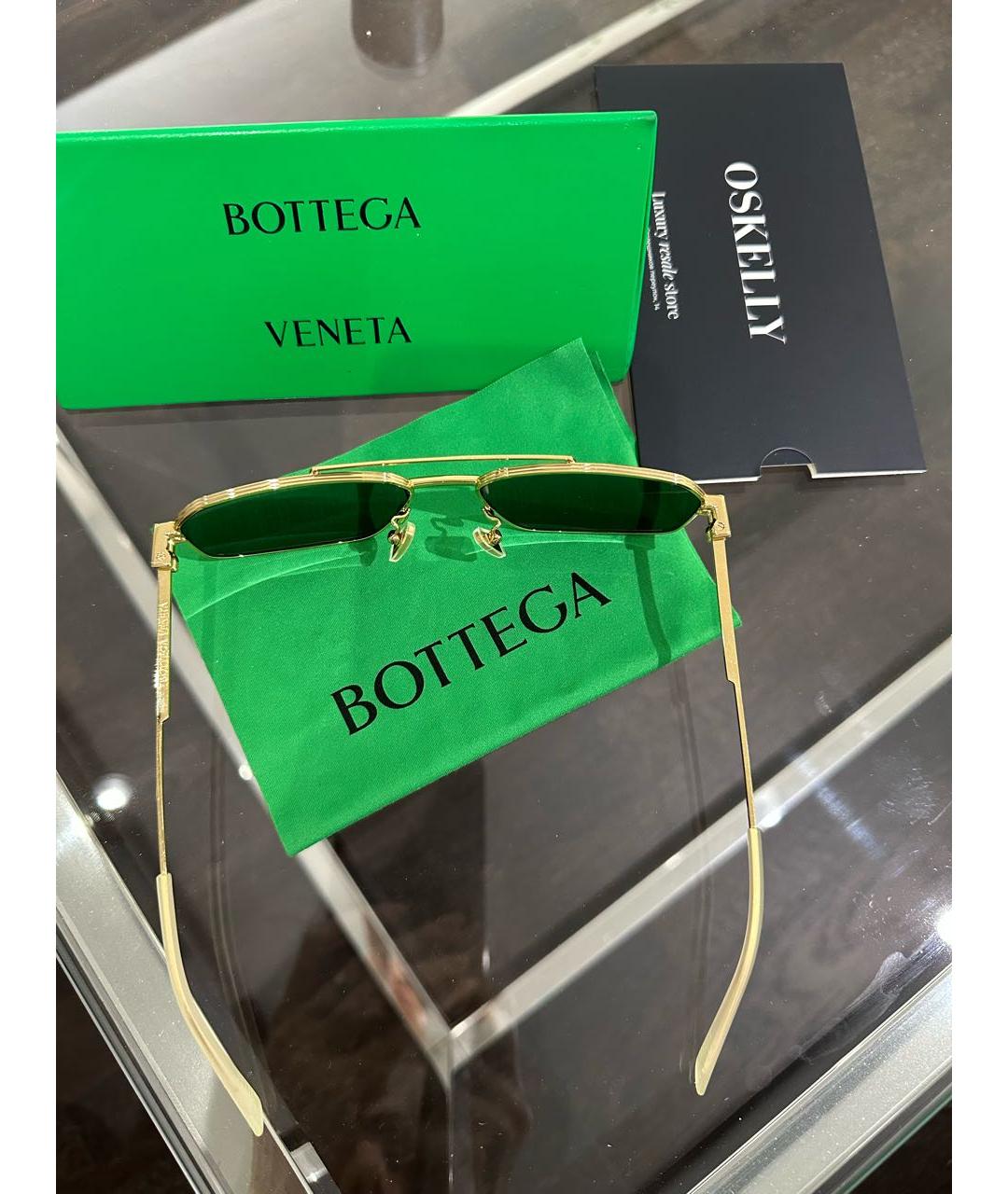 BOTTEGA VENETA Золотые металлические солнцезащитные очки, фото 3