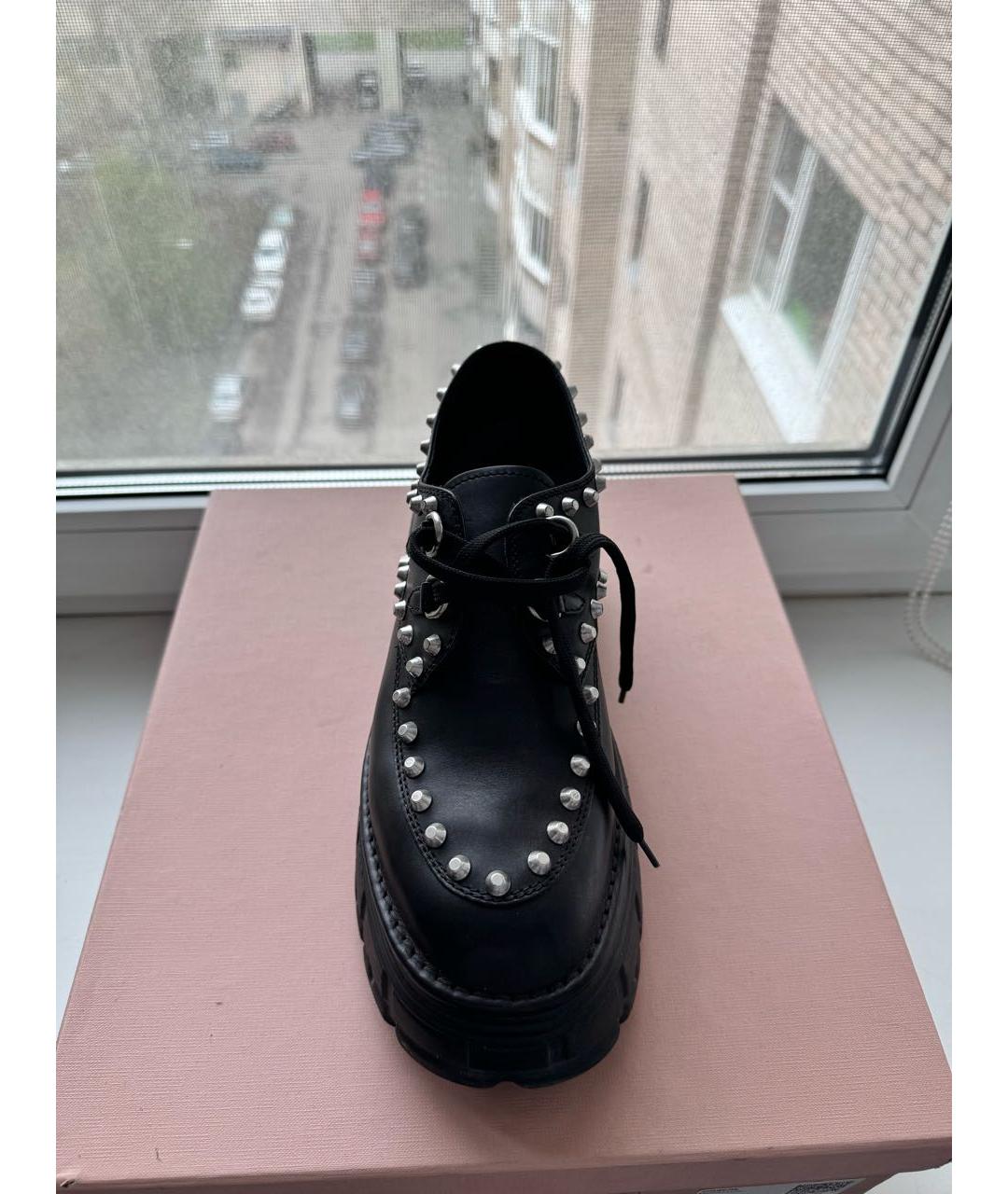 MIU MIU Черные кожаные брогги и оксфорды, фото 3