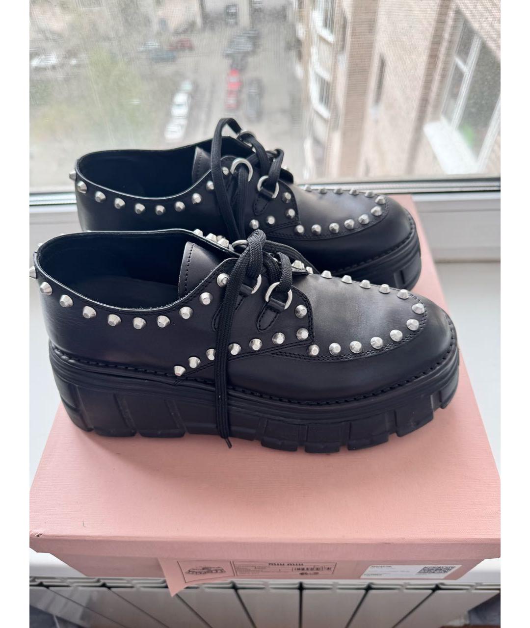 MIU MIU Черные кожаные брогги и оксфорды, фото 2