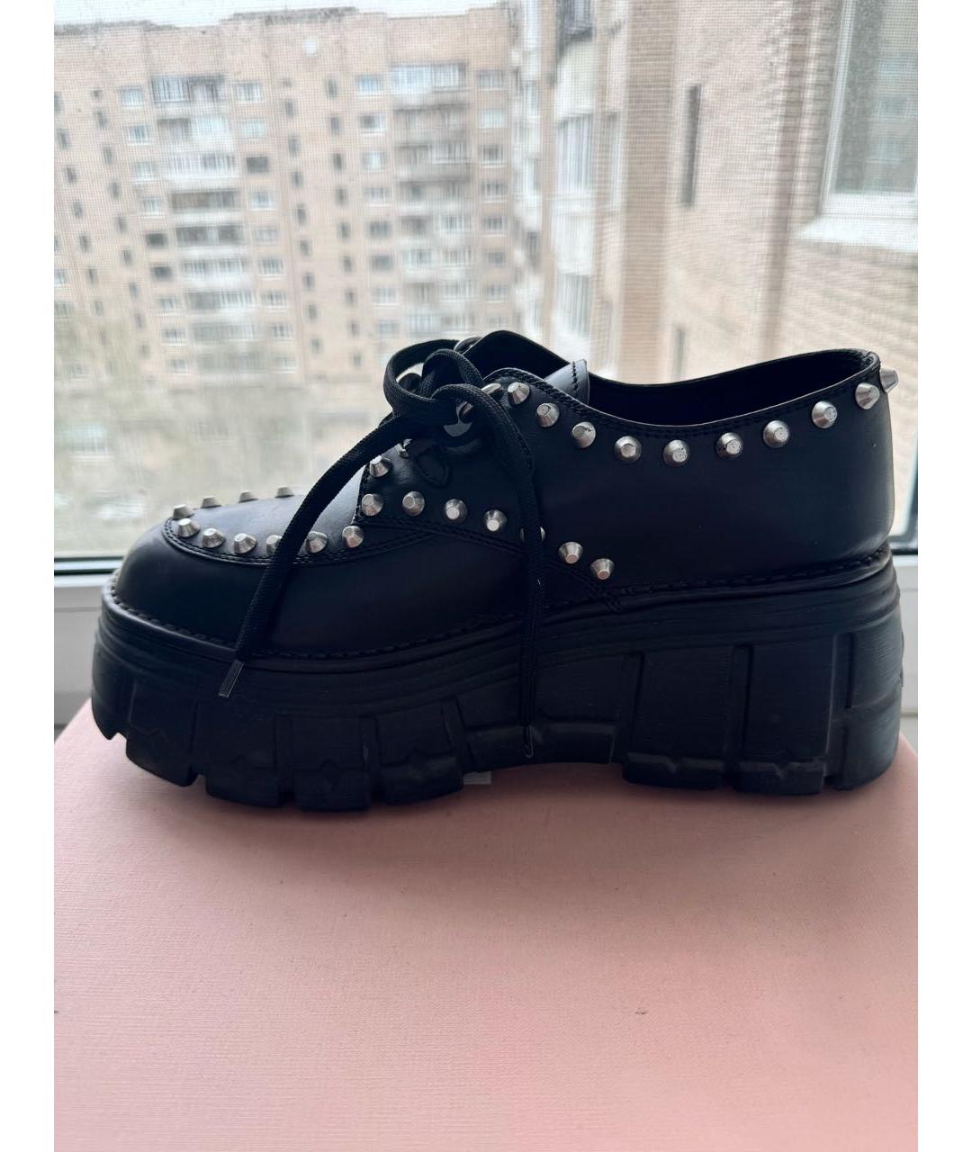 MIU MIU Черные кожаные брогги и оксфорды, фото 4