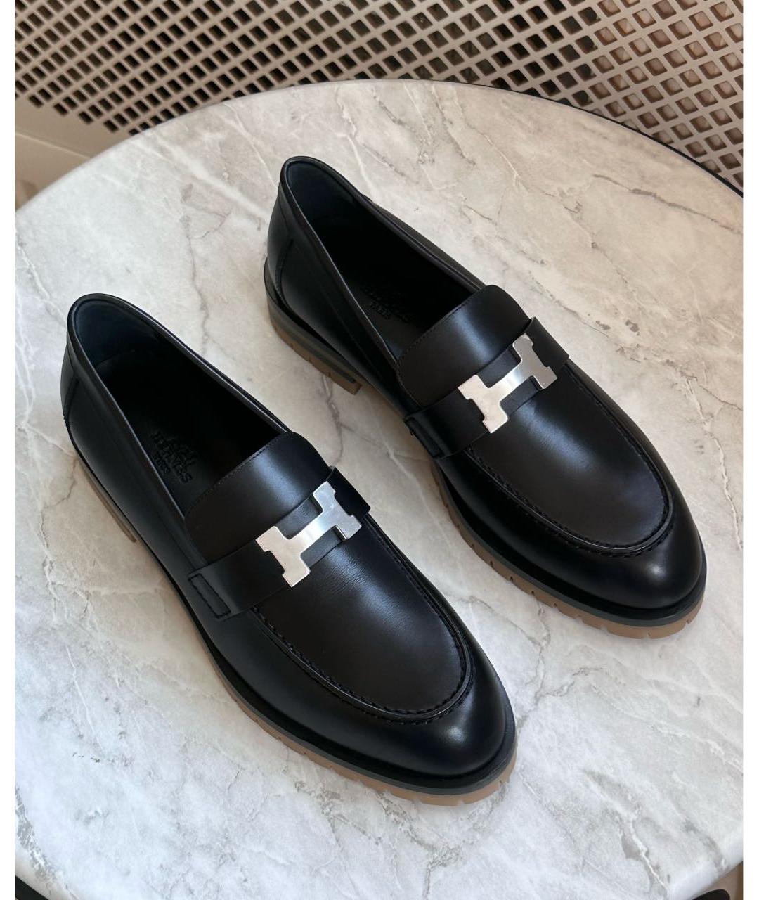 HERMES Черные кожаные лоферы, фото 3