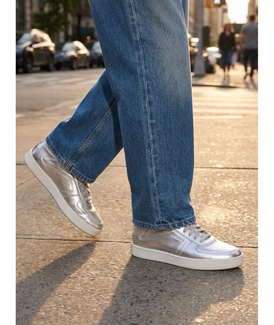 CELINE Серебряные кожаные высокие кроссовки / кеды, фото 3
