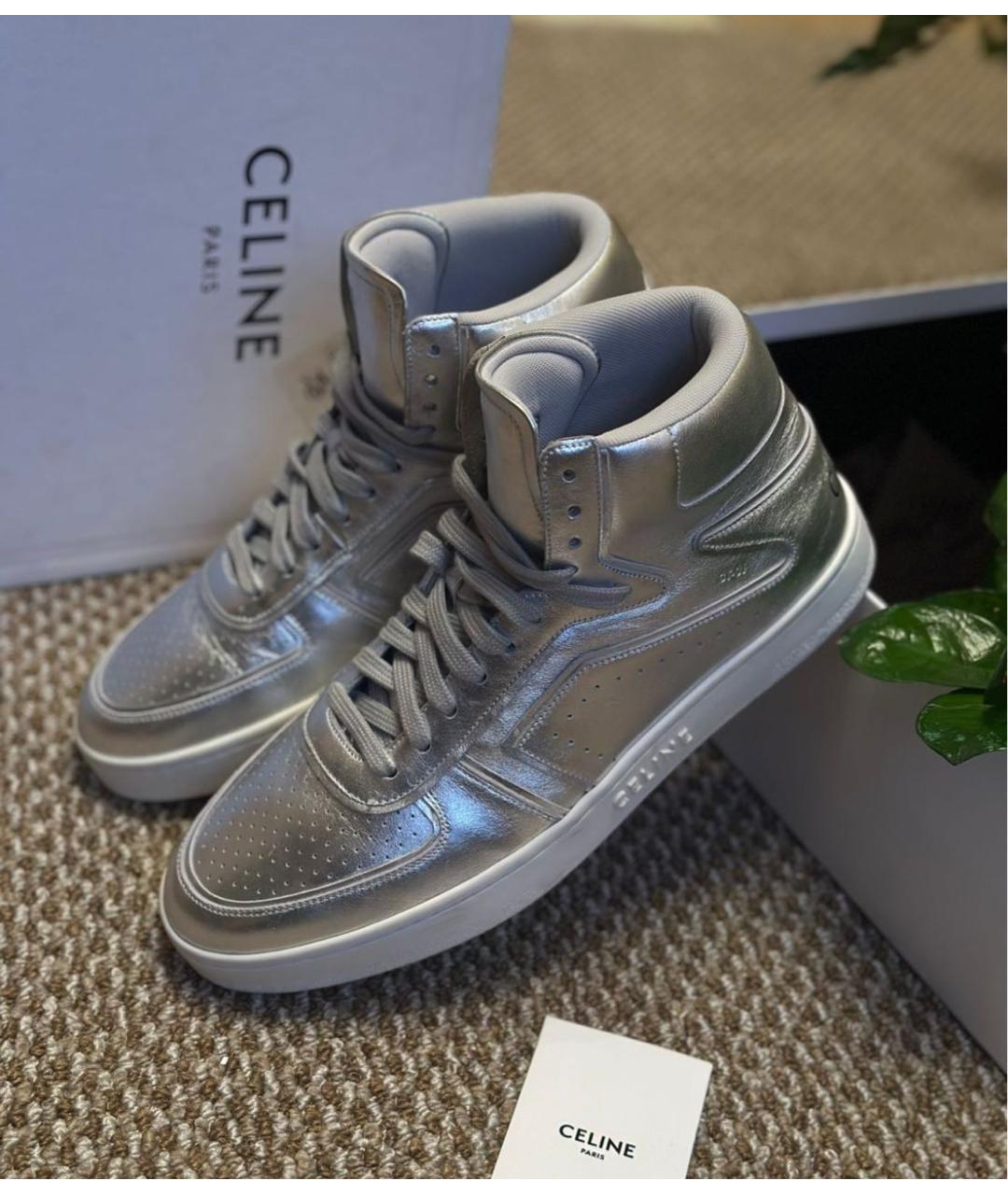 CELINE Серебряные кожаные высокие кроссовки / кеды, фото 4