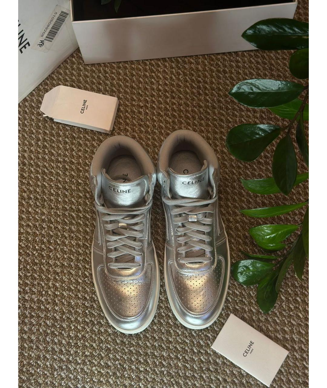CELINE Серебряные кожаные высокие кроссовки / кеды, фото 8