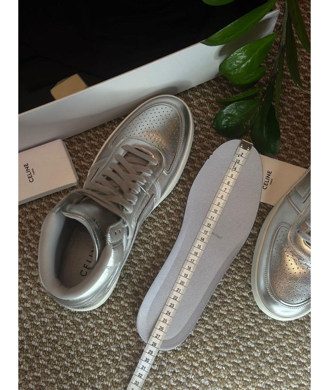 CELINE Серебряные кожаные высокие кроссовки / кеды, фото 7