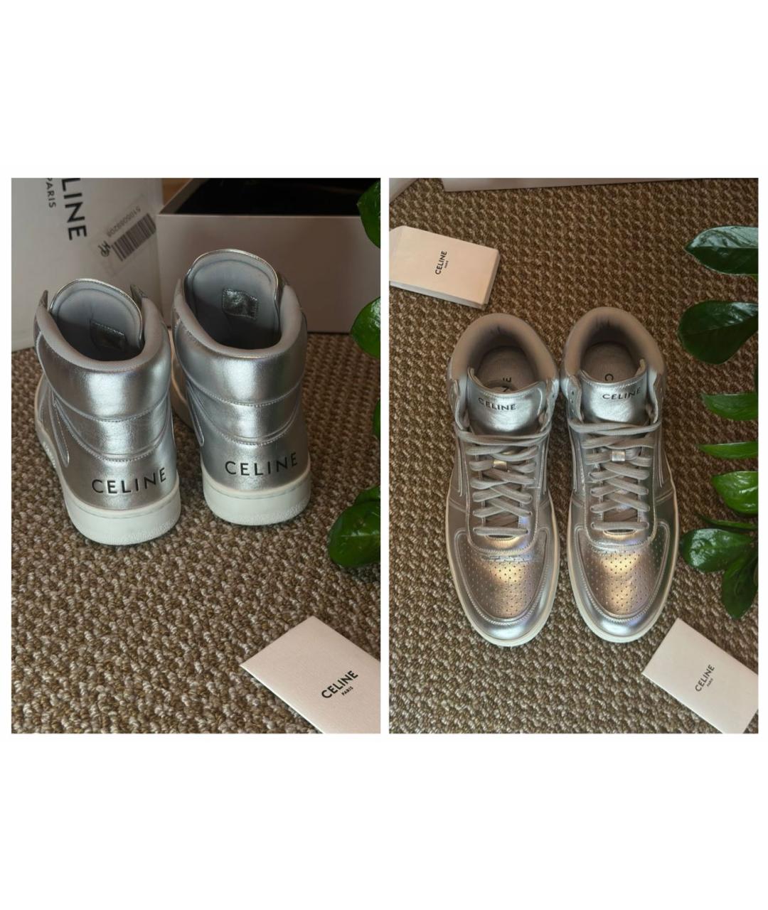 CELINE Серебряные кожаные высокие кроссовки / кеды, фото 5