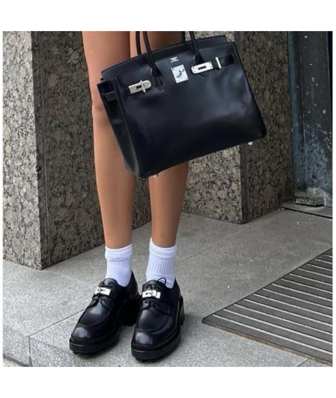 HERMES Черные кожаные брогги и оксфорды, фото 3