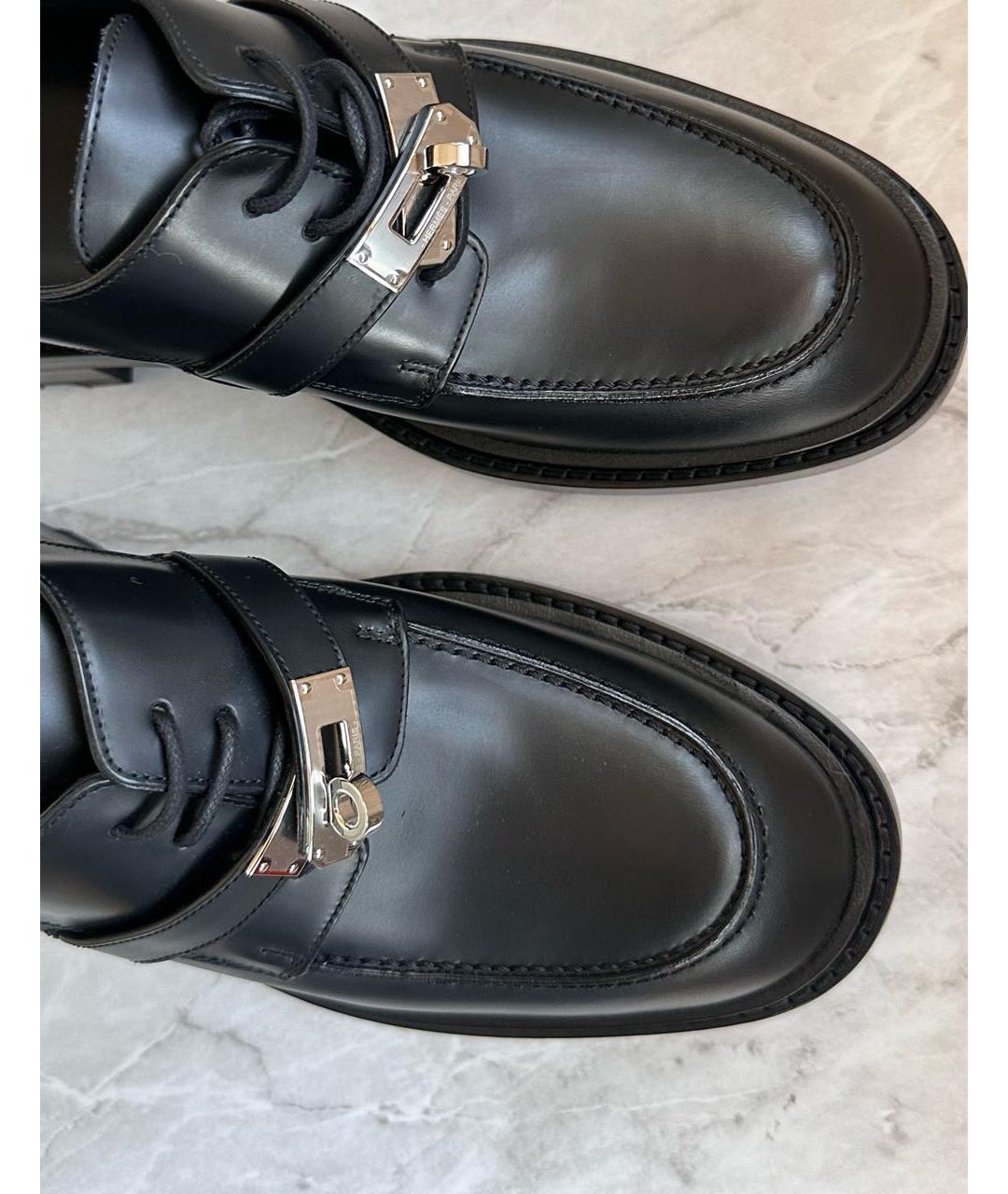 HERMES Черные кожаные брогги и оксфорды, фото 4