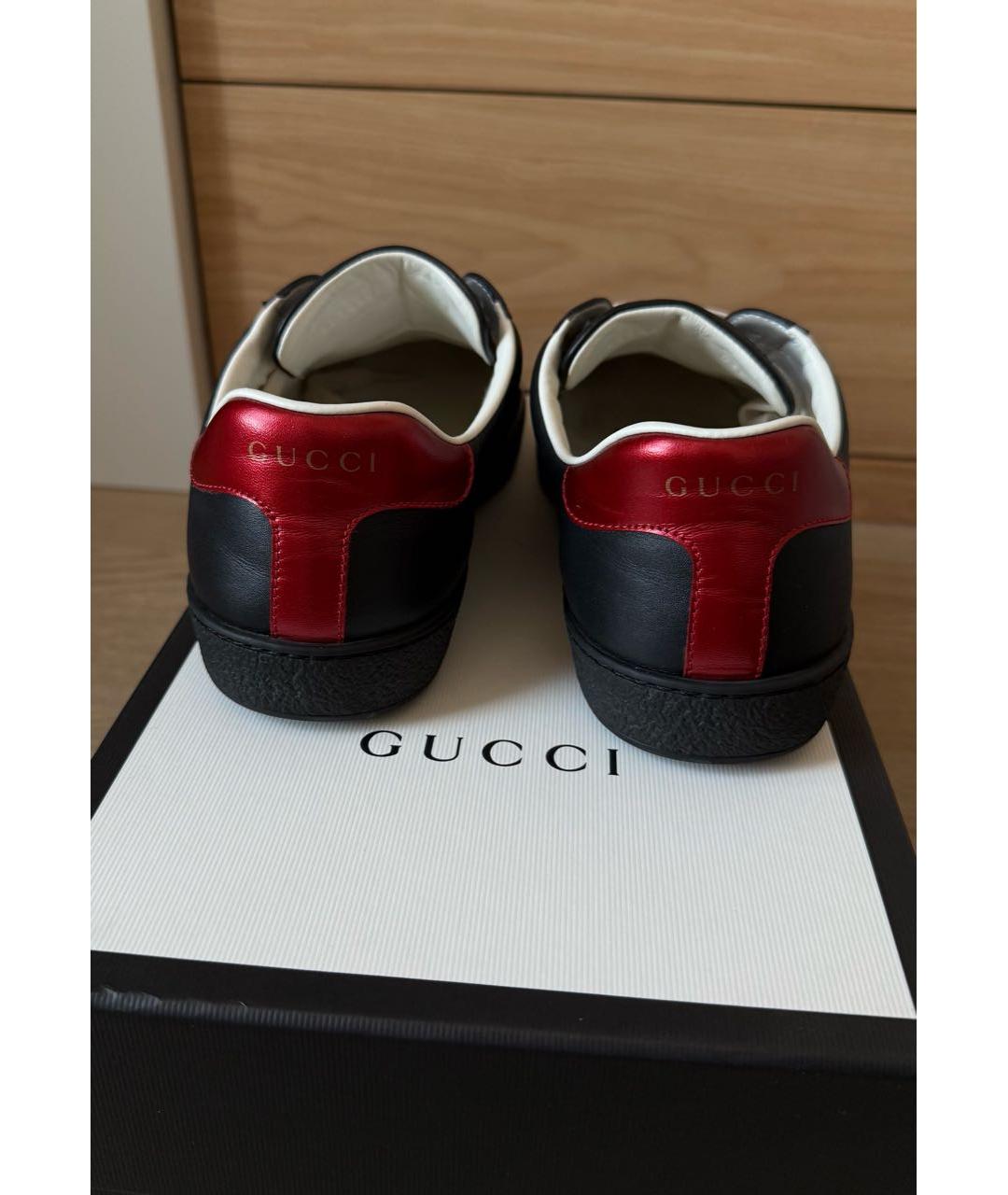 GUCCI Черные кожаные низкие кроссовки / кеды, фото 4