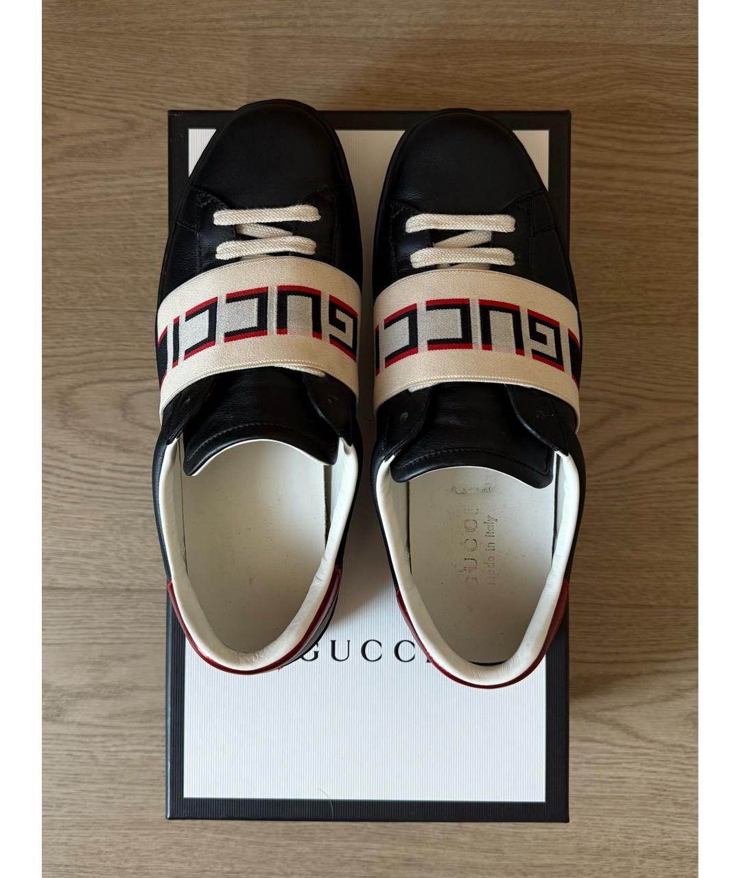 GUCCI Черные кожаные низкие кроссовки / кеды, фото 3
