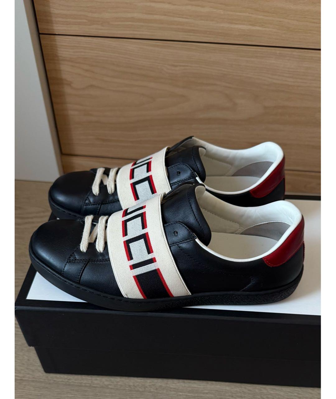 GUCCI Черные кожаные низкие кроссовки / кеды, фото 7