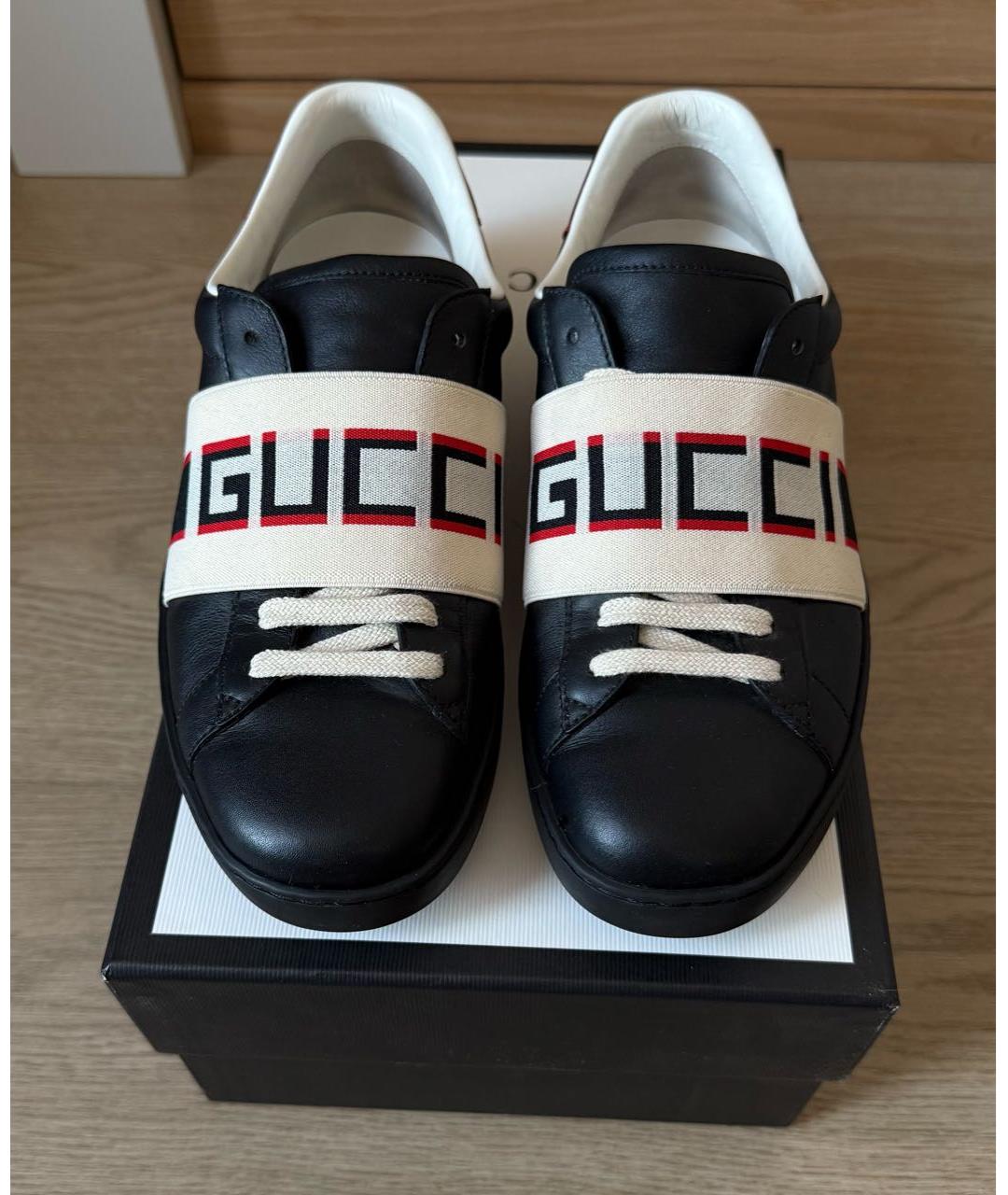GUCCI Черные кожаные низкие кроссовки / кеды, фото 2