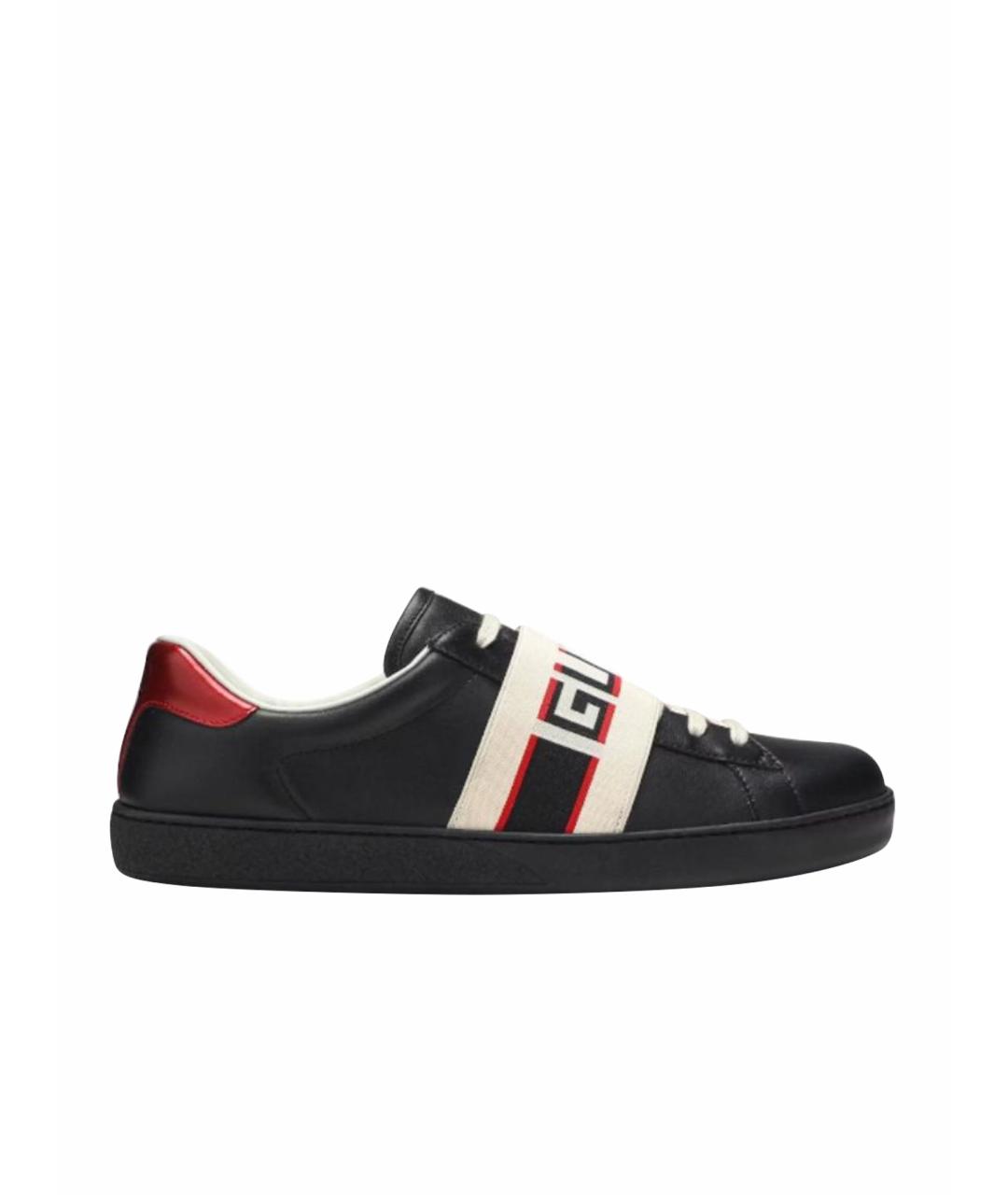 GUCCI Черные кожаные низкие кроссовки / кеды, фото 1