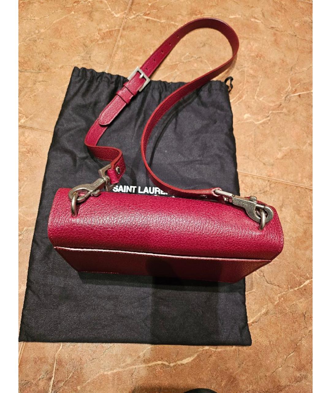 SAINT LAURENT Бордовая кожаная сумка через плечо, фото 4