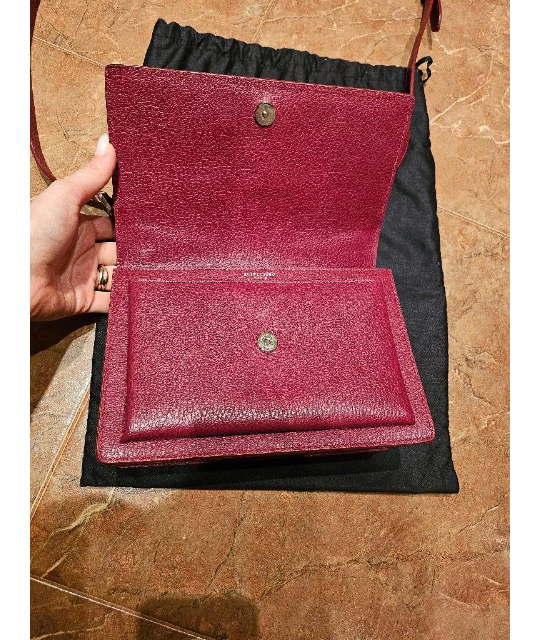 SAINT LAURENT Бордовая кожаная сумка через плечо, фото 6