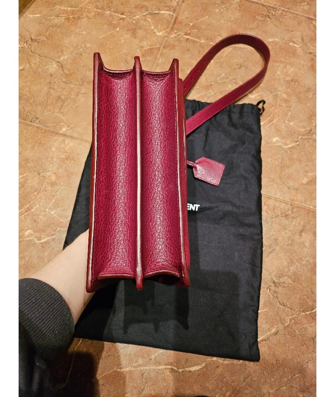 SAINT LAURENT Бордовая кожаная сумка через плечо, фото 5