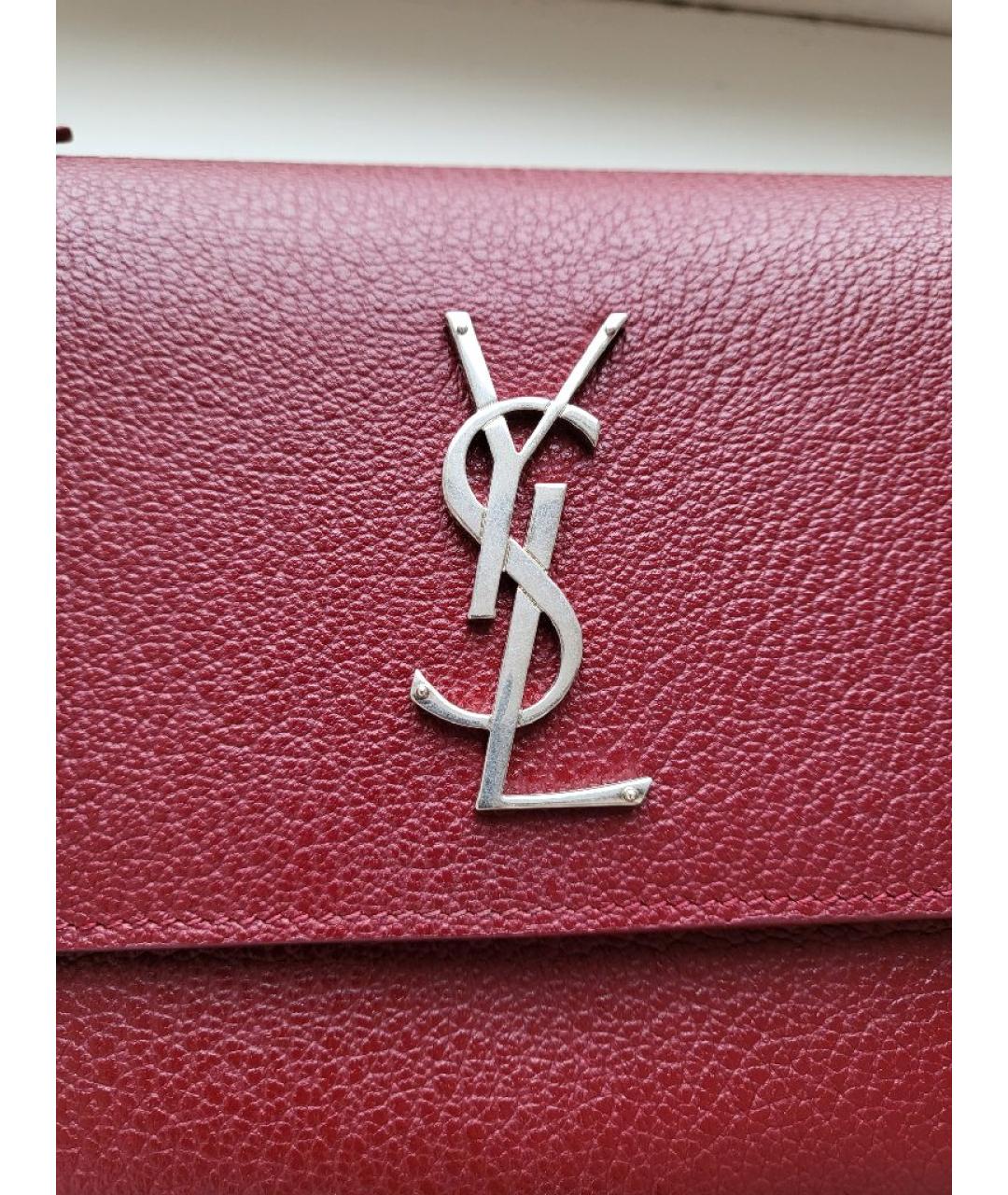 SAINT LAURENT Бордовая кожаная сумка через плечо, фото 9