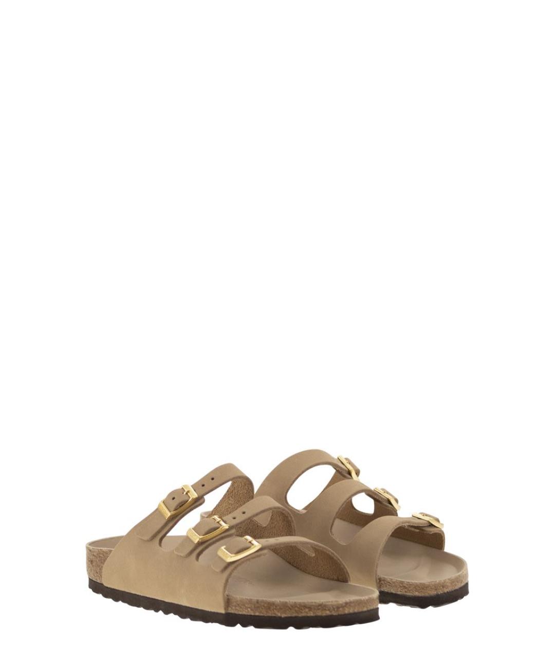 BIRKENSTOCK Бежевые кожаные шлепанцы, фото 4