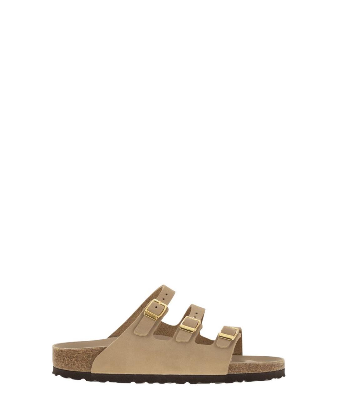 BIRKENSTOCK Бежевые кожаные шлепанцы, фото 1