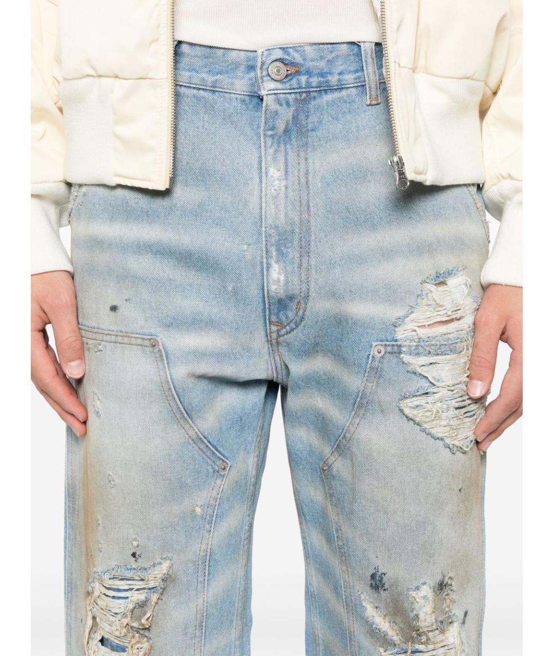MAISON MARGIELA Голубые хлопковые прямые джинсы, фото 2