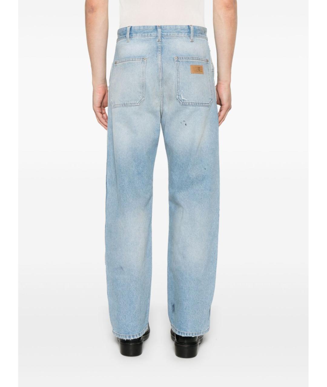 MAISON MARGIELA Голубые хлопковые прямые джинсы, фото 4