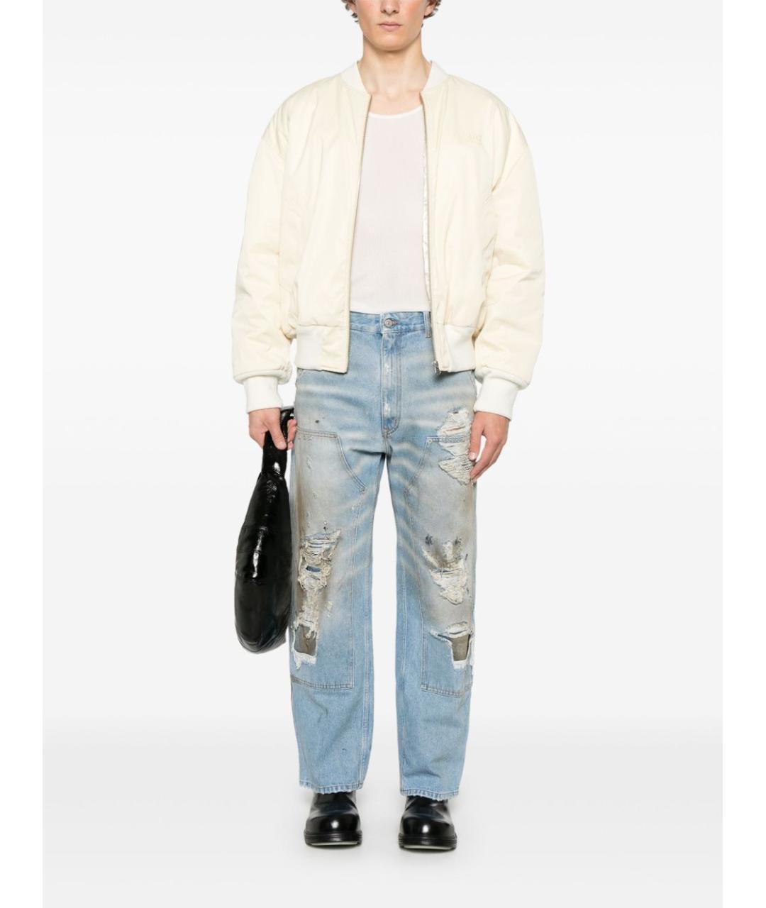 MAISON MARGIELA Голубые хлопковые прямые джинсы, фото 3