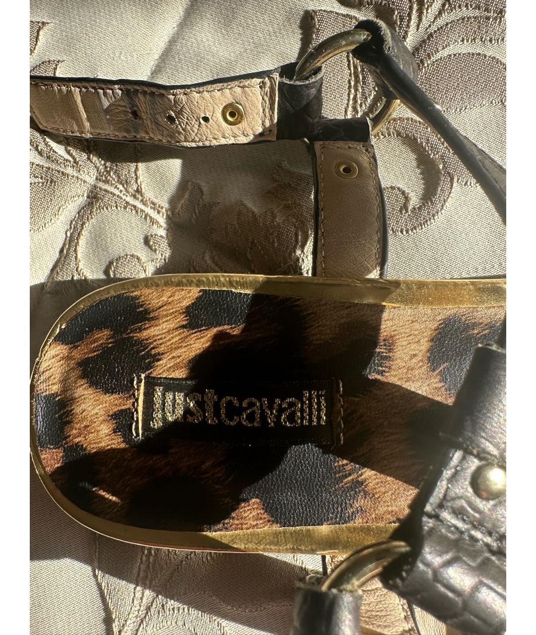 JUST CAVALLI Черные кожаные сандалии, фото 4