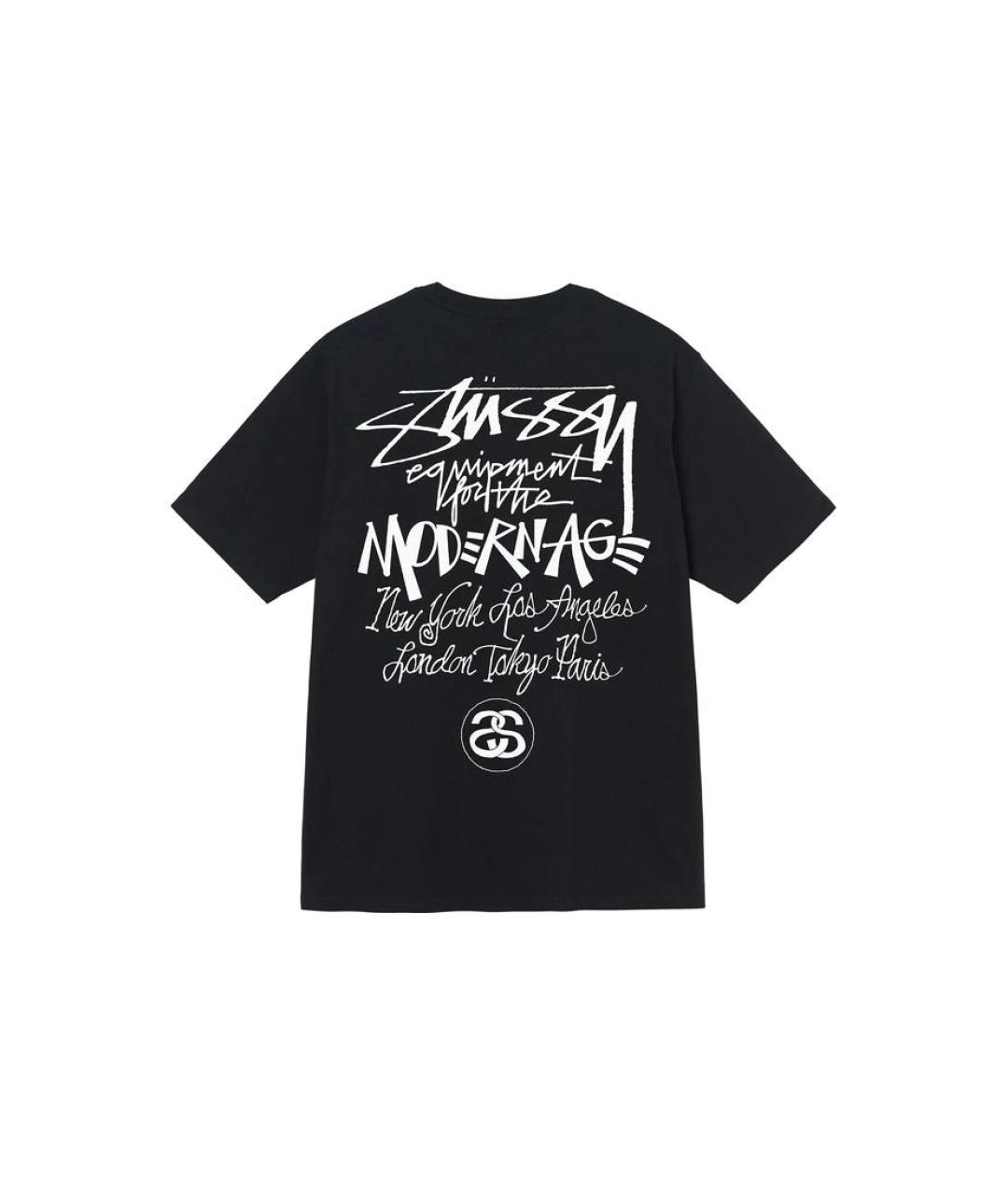 STUSSY Черная хлопковая футболка, фото 2