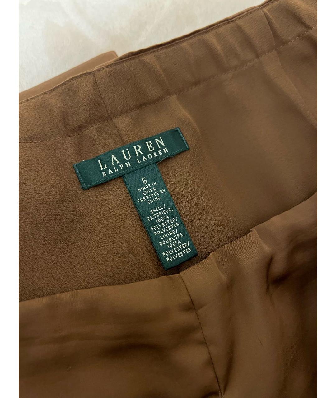 RALPH LAUREN Коричневые полиэстеровые прямые брюки, фото 6