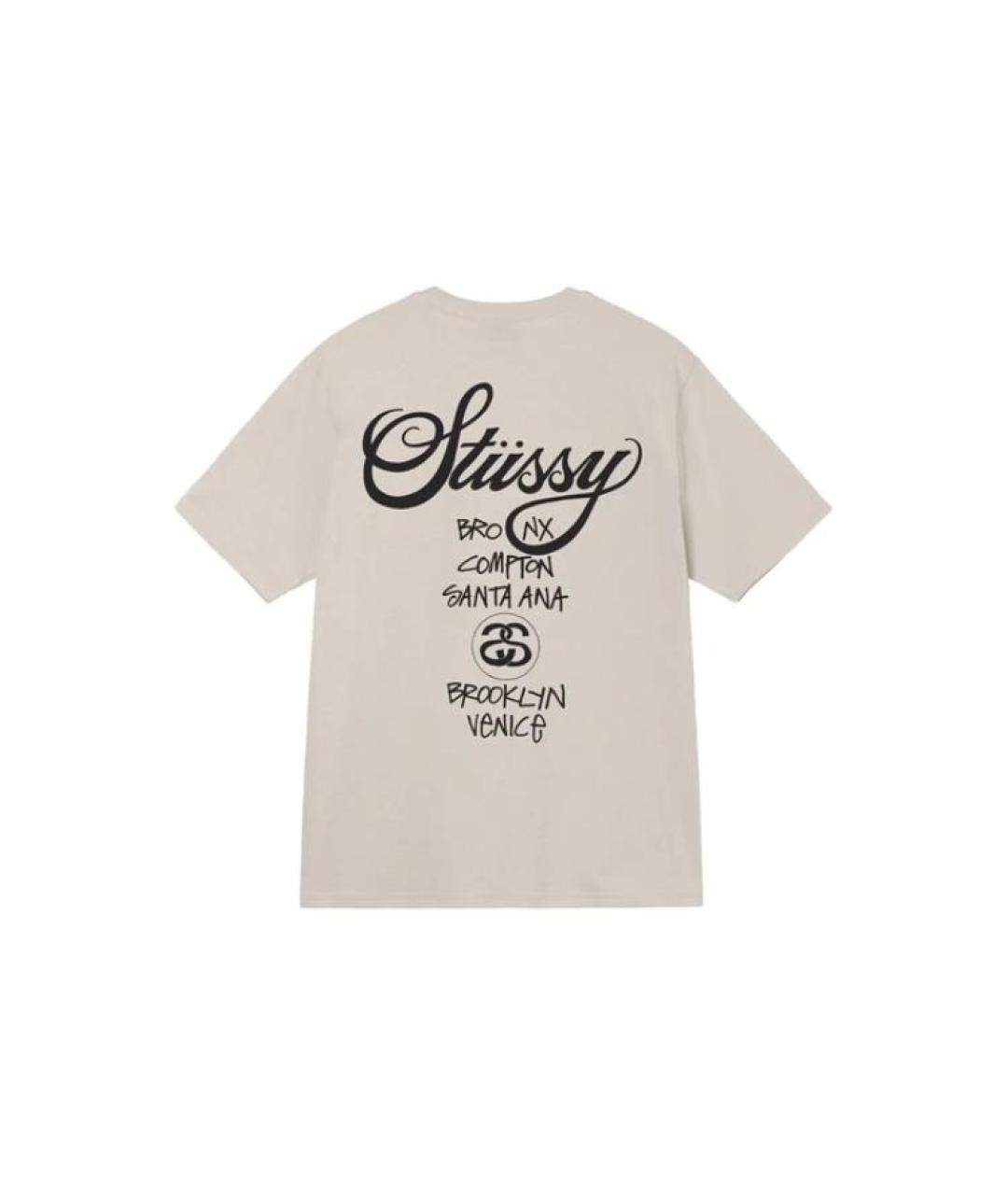 STUSSY Бежевая хлопковая футболка, фото 2