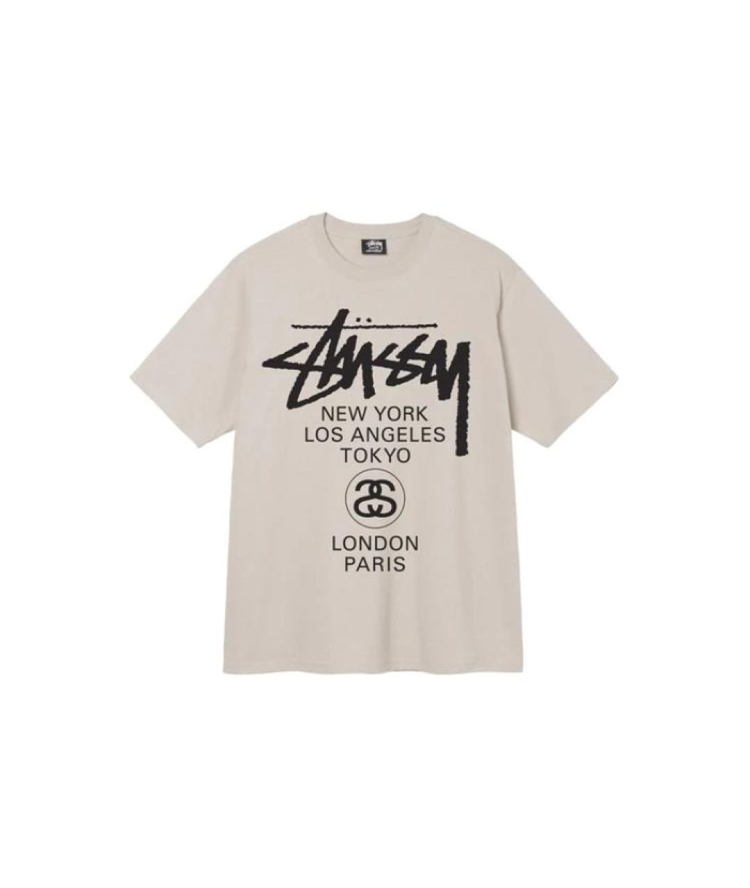 STUSSY Бежевая хлопковая футболка, фото 1