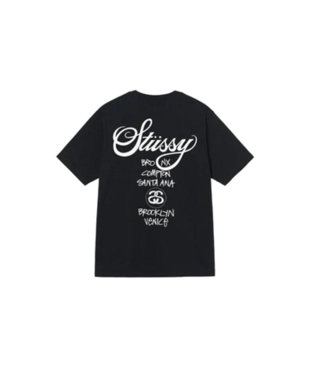 STUSSY Черная хлопковая футболка, фото 2