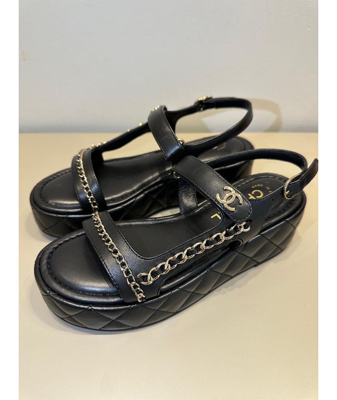 CHANEL Черные кожаные босоножки, фото 2