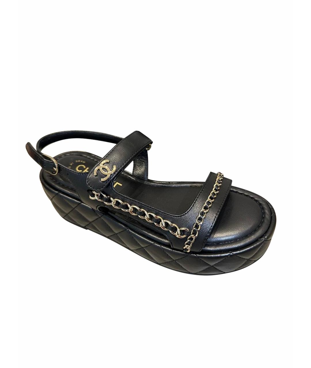 CHANEL Черные кожаные босоножки, фото 1