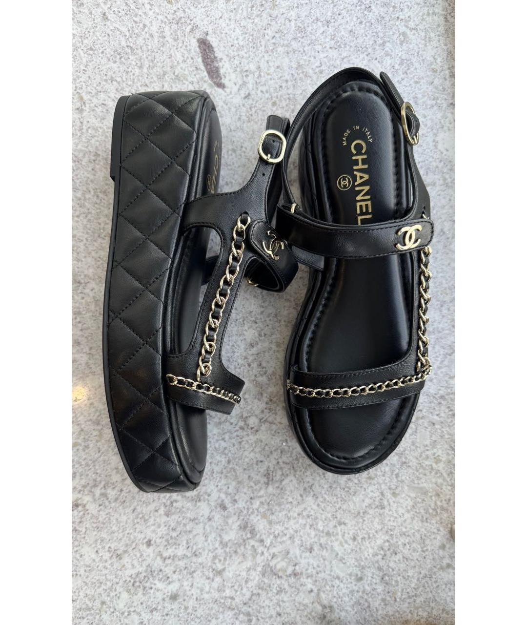 CHANEL Черные кожаные босоножки, фото 4