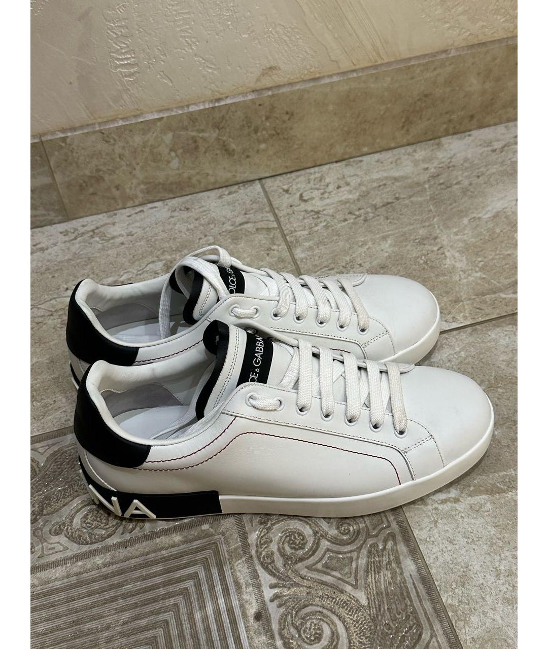 DOLCE&GABBANA Белые кожаные низкие кроссовки / кеды, фото 5