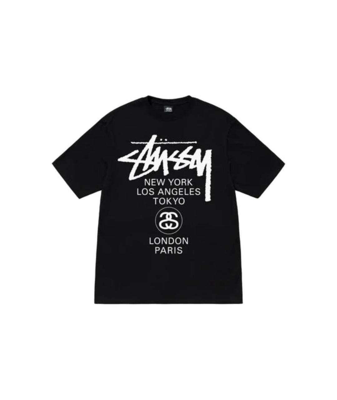 STUSSY Черная хлопковая футболка, фото 1