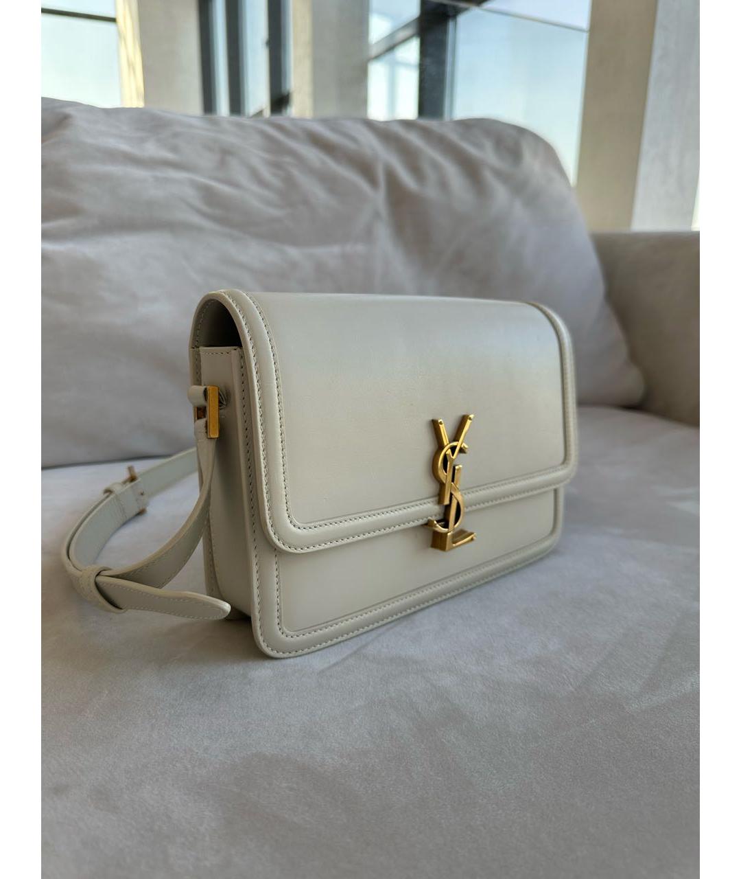 SAINT LAURENT Бежевая кожаная сумка через плечо, фото 2